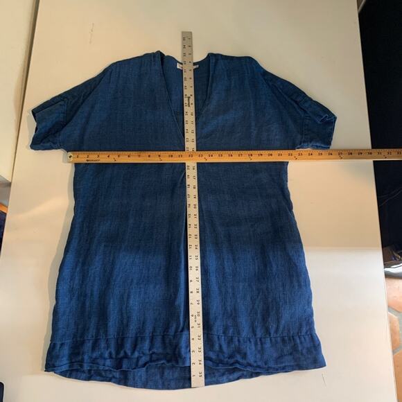 Faherty Dress Womens Small Blue Sanibel Basketweave V Neck Short Sleeve Linen - Picture 7 of 10